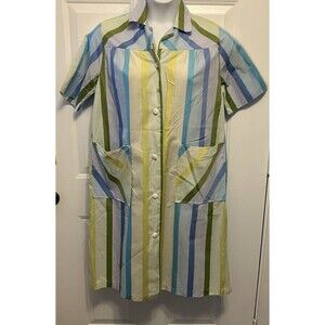 Vintage Kay Noble 1950s Housecoat Full Length Robe Sz 14 Large XL Stripe Cotton‎